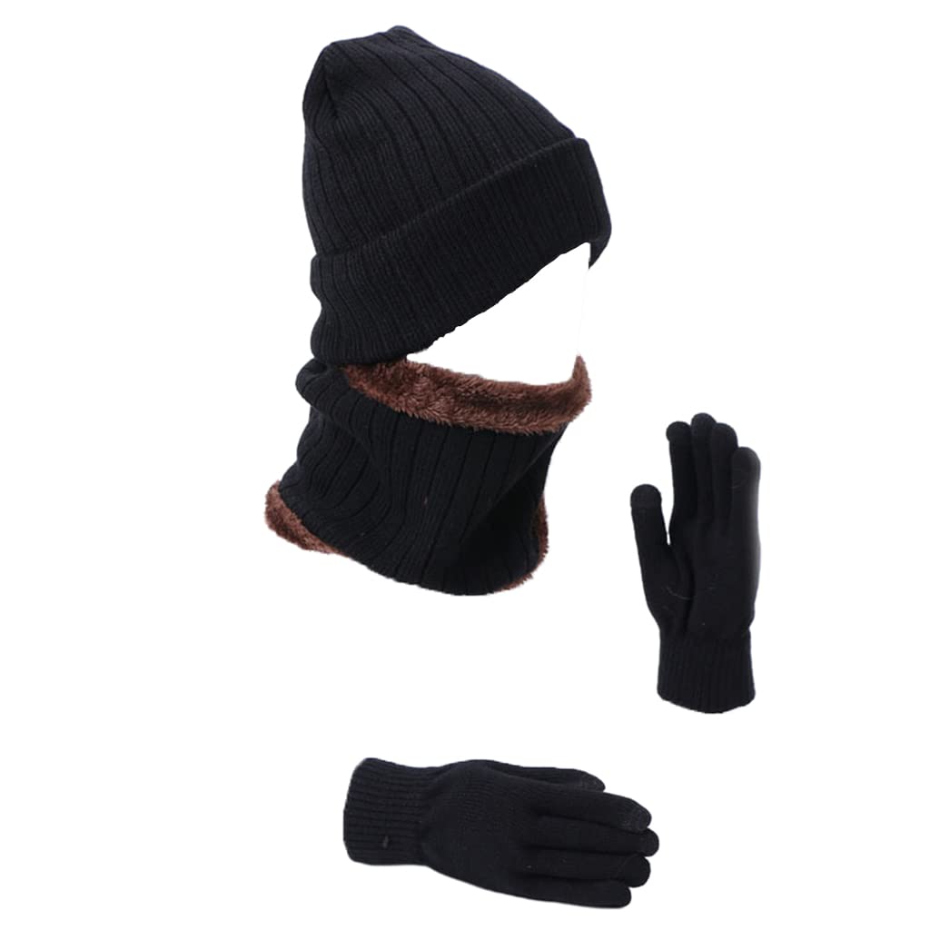 3-Piece Winter Beanie Hat Scarf Hats Ladies Knitted Gloves Fleece Lining Black|Clothing, Shoes & Accessories | Mens Accessories | Hats-image-42