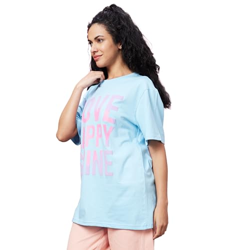 Image of Globus Women Pink Boxy Fit Typography Cotton T-Shirt-3639407001