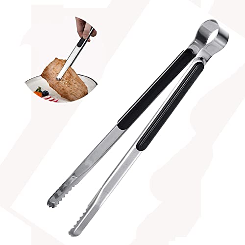 Premium Cooking Tongs, 304 Stainless Steel Kitchen Tongs for Frying, Salad,Ice Sugar,Tea Bag,BBQ,Toast,Salad and Serving Tongs (26cm, Black)