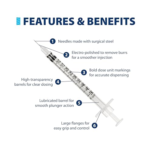 Image of Easy Touch 30 Gauge U-100 Insulin Syringes (30G 0.5cc 5 /16 inch) with 5 /16 inch Short Needle, 0.5cc (50 Unit Capacity), Bold Markings for Accurate Dosing, Disposable, Box of 100