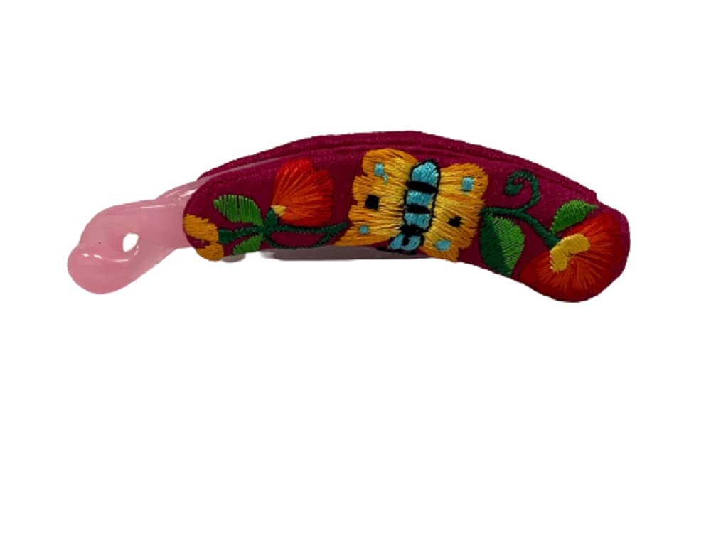 Lavanya Fashions Plastic Hair Clip with Raw Silk Embroidered Design for Girls and Women (Pink Butterfly) | Pack of 1