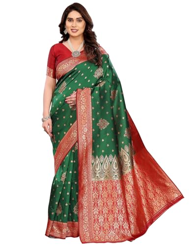 Yashika Women's Banarasi Saree Pure Kanjivaram Silk Saree Soft new ladies Design Wear Sarees Latest Sari collections With Blouse Piece for Wedding sadi_AZ-YS-P2-HARILI GREEN