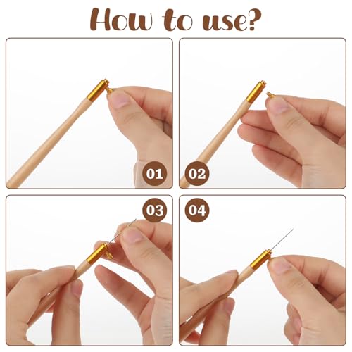 Image of 2 Pcs Tambour Hooks Kit Embroidery Crochet Hook Wood Handle Tambour Embroidery Kit French Drum Hooks with 6 Needles Tambour Hook Latch Beaded Needle for Embroidery Sequin Beading Knitting DIY Sewing