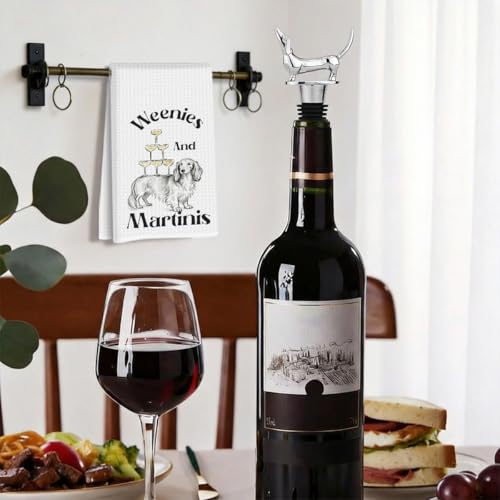 Image of Hanamiya Na Funny Dachshund Kitchen Towels with Wine Bottle Stopper 24x14 Inch, Dachshund Gifts Reusable Dish Towels for Kitchen Bars Decor, Wine Gift Weiner Dog Gifts for Women Men 3
