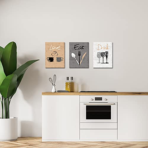 Ryounoart 3 Piece Eat Drink Love Canvas Wall Art Vintage Kitchen Painting Pictures Inspirational Artwork Prints For Modern Home Dining Room Restaurant Cafe Bar Wall Decor Framed Ready To Hang #TOP2