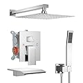 ShiureBath 10 Inch Shower Faucet Set with Tub Spout Wall Mounted Shower System for Bathroom with High Pressure 10 Inch Rain Shower head and Handheld Shower Head Set, Polished Chrome