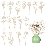 16 Stück Holzblumen Deko Set Holz Ornamenten Deko Natürliche Blumen Skandinavische Holz für Wohnungsdekoration Wohnzimmer Tischdeko Fensterbank