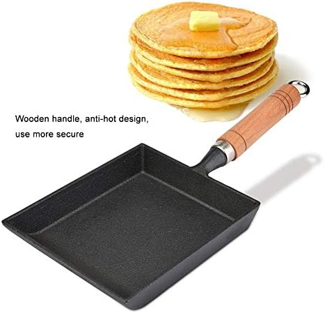 Nimoa Mini Frying Pan Cast Iron Japanese Omelette Pan with Wood Handle - for Tamagoyaki Eggs Pancakes