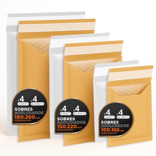 Buste Imbottite Per Spedizioni, Multiformato (3 Misure), Kraft E Bianco Chiusura Autoadesiva Buste Carta Con Interno Pluriball, Ideali Per Spedizioni 
