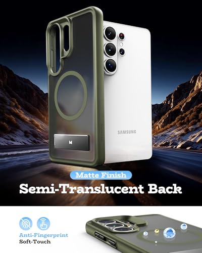 Maledan Strong Magnetic & Kickstand for Samsung Galaxy S26 Ultra Case, Fit for Mag-Safe, Mil-Grade Drop Protection, Seamless Stand for Galaxy S26 Ultra Case, Translucent Back/Green Edge — view 6