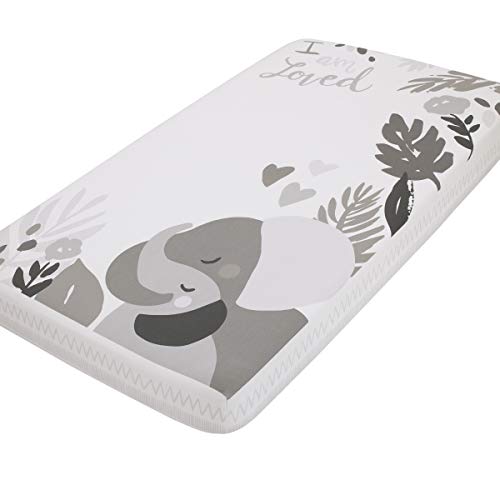 NoJo Elephant Hugs Grey and White I Am So Loved 100% Cotton Photo Op Fitted Crib Sheet