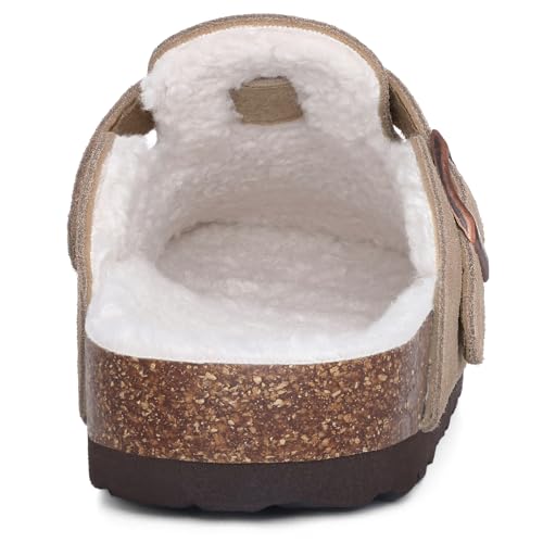 Image of KIDMI Women's Fur Lined Genuine Suede Clogs Fuzzy Cork Footbed Potato Shoes | Adjustable Metal Buckle, Non-slip Rubber Soles, Cushioning, Cozy and Warm, Supportive, Indoor, Outdoor, Winter, Casual