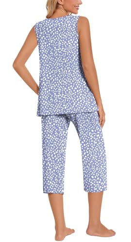 TAOHUADAO Womens Summer 2 Piece Pajama Sets, Sleeveless Tops with Capri Pants, Lounge Ladies Pjs Sets with Pockets4