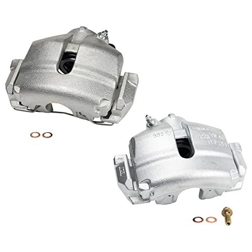 Image of TRQ Front Brake Caliper Set Compatible with 2010 Audi A3 2010-2015 TT Quattro 2012-2019 Volkswagen Beetle 2010-2014 Golf 2008-2013 GTI 2005-2017 Jetta 2006-2010 Passat 2006-2009 Rabbit