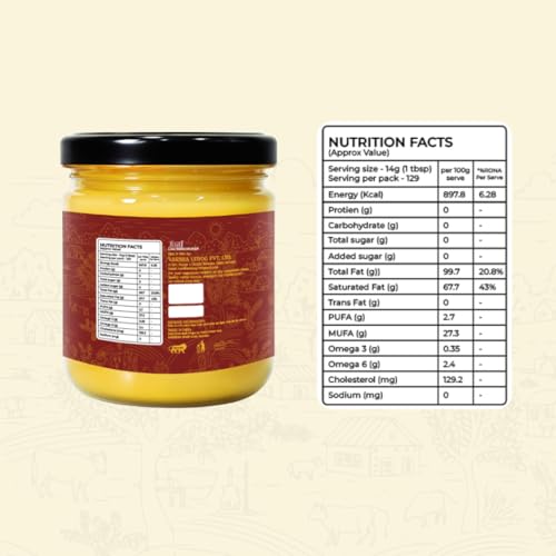 Image of LPURE A2 Cow Ghee 500ML | Desi Ghee in Glass Jar | Bilona Method | Grass-Fed | Curd-Churned | Cultured Ghee | Pure, Natural, Healthy | Keto-Friendly | Lab Tested