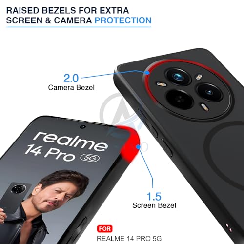 Image of AESTMO Realme 14 Pro 5G Back Cover | 360 Protection | Matte Frosted Hard Back Translucent | Compatible with MagSafe Accessories for Realme 14 Pro 5G (Smoke Black Matte PC+Black TPU Bumber)