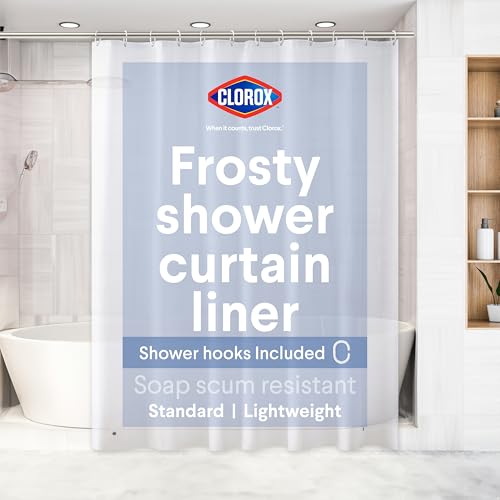 Clorox Shower Curtain Liner & Hooks Premium Lightweight Flexible Waterproof 4g PEVA for Bathroom with Weighted Magnets Standard Size 70 x 72 Frosty 1 Pack