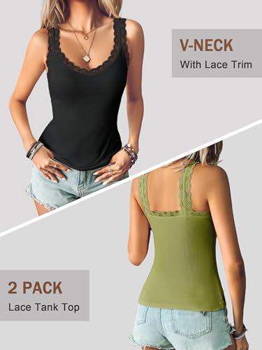 Image of Ibeauti 2 Pack Lace Camisole Tank Tops for Women Sleeveless Summer Going Out Tops Ribbed Cami Undershirts