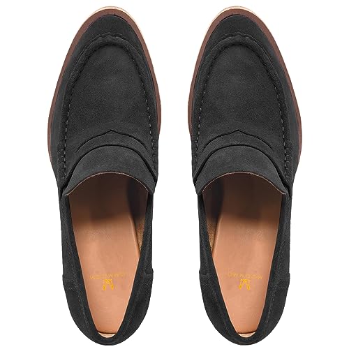Image of MOOMMO Women Chunky Platform Loafers Pumps Round Closed Toe Slip On Penny Loafers Suede Block High Heels Oxford Shoes Formal Classic Thick Heel Dress Loafer Office Ladies Vintage Comfort 4-11 M US