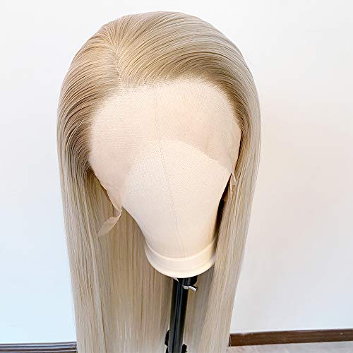 Long Straight Blonde Wig Ombre Wig Synthetic Lace Front Wig Side Part Wig 2 Tone Color Heat Resistant Wigs for Women Daily Party Use 30 “