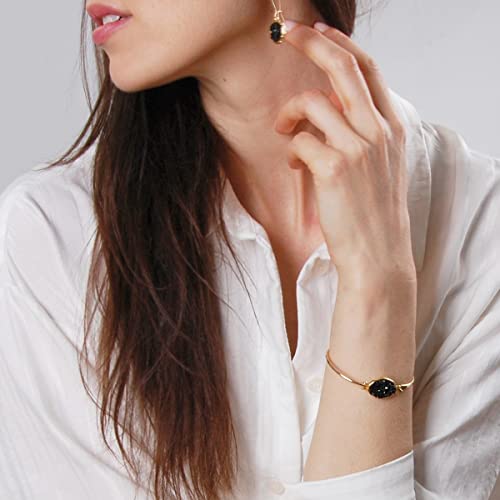 Humble Chic NY Simulated Druzy Cuff Bracelets for Women - Boho Stackable Bangle Bracelet, Plated in Gold, Silver, or Rose Gold Tone with Oval Stone2