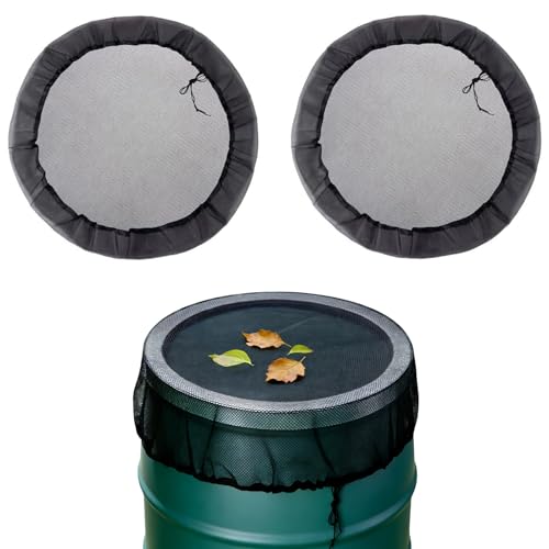 2-Pack Mesh Cover for Rain Barrels 39 Inch Debris Cover with Drawstring Outdoor Water Collection Bucket Protector Screen Prevent Fallen Leaves for Garden Yard Eaves Downspouts