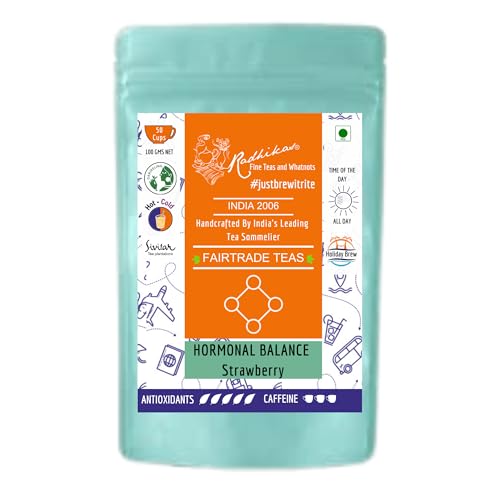 Image of Radhikas Fine Teas Hormonal Balance Strawberry Leaf | Strawberry Green Tea Blend | Fruity Loose Leaf Tea | 100g | Makes 50 Cups