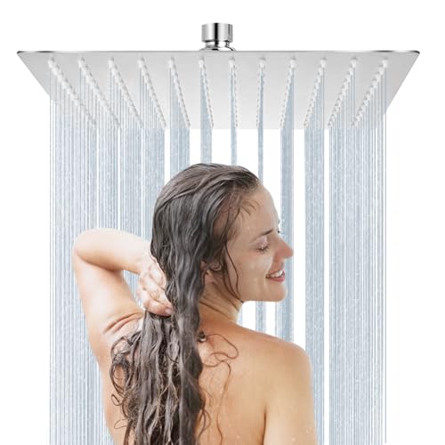 12 Inch Square Rain Shower Head, Stainless Steel