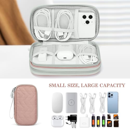 Image of FYY Electronic Organizer, Travel Cable Organizer Bag Pouch Electronic Accessories Carry Case Portable Waterproof Double Layers All-in-One Storage Bag for Cable, Cord, Charger, Phone, Pink Pattern