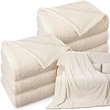 Tinideya 6 Pack Sherpa Fleece Throw Blankets Bulk 50'x 60' Soft Plush Wedding Throw Blankets for Couch Sofa Spa Sleepover Party Favor Supplies Travel Guest Room Home Decor (Ivory)