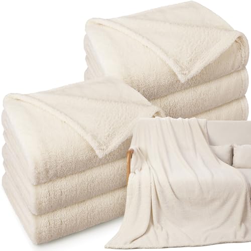 Tinideya 6 Pack Sherpa Fleece Throw Blankets, 50 x 60 in, Ivory by Tinideya - Used condition - US$36.29