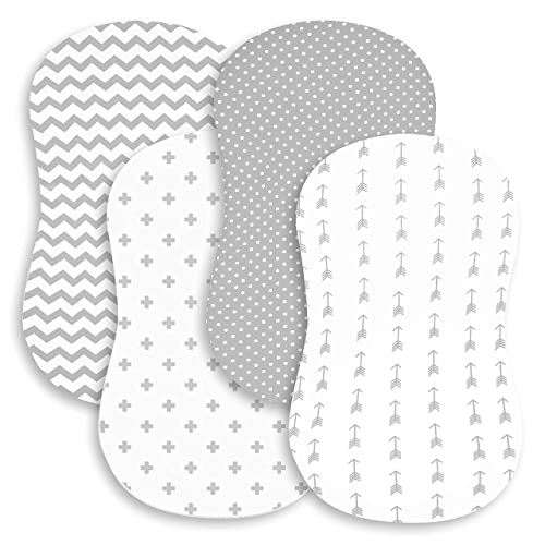 Bassinet Bed Sheets – Bassinet Fitted Sheets 4 Pack – 100% Jersey Knit Cotton Cradle Sheets – Bassinet Bedding For Standard Size Oval Or Rectangular Bassinet Pads – Bassinet Sheet For Boy & Girl #TOP2