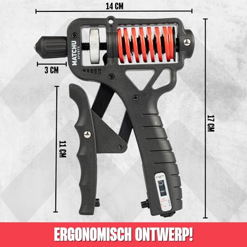 MATCHU - Verstelbare Handgriptrainer - Weerstand van 5 tot 165 KG - Inclusief Ingebouwde Teller - Krachtige Grip Trainer - Kunststof/Metaal - Zwart/Rood - Afbeelding 3