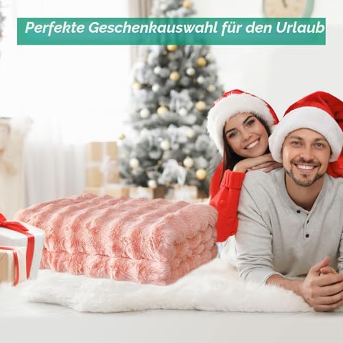 GKXLH Dick Flauschig Kunstfell aus Kaninchenfell Kuscheldecke(Rosa,230x250) – Ansicht 2
