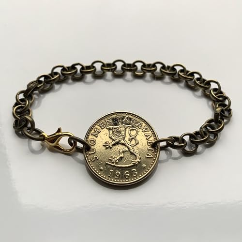 1964 Finland Suomi 20 Pennia coin rolo link chain bracelet Finnish lion Helsinki Espoo Finnic Nordic tree of life Tampere Vantaa Oulu Turku Lahti Savonlinna Uusimaa Pirkanmaa Jyväskylä Porvoo b0001183