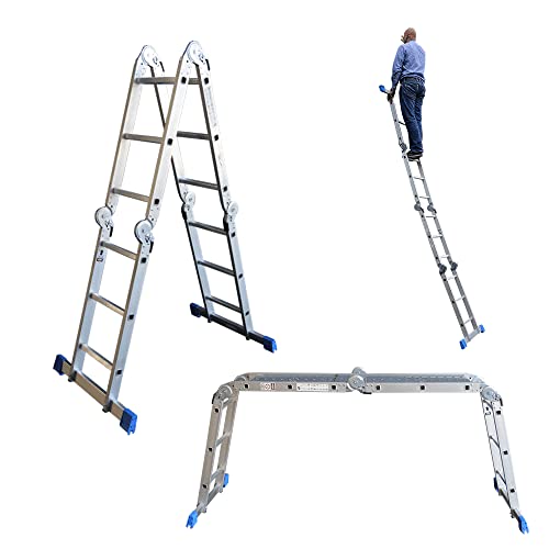 Alumexx 3-1 Multi Klappleiter/Treppe - Leiter, Gerüst und Treppe in 1 - Stehgerüst - Aluleiter - Stehleiter - Arbeitshöhe bis 4,55 Meter - Gewicht 17,5 Kilogramm