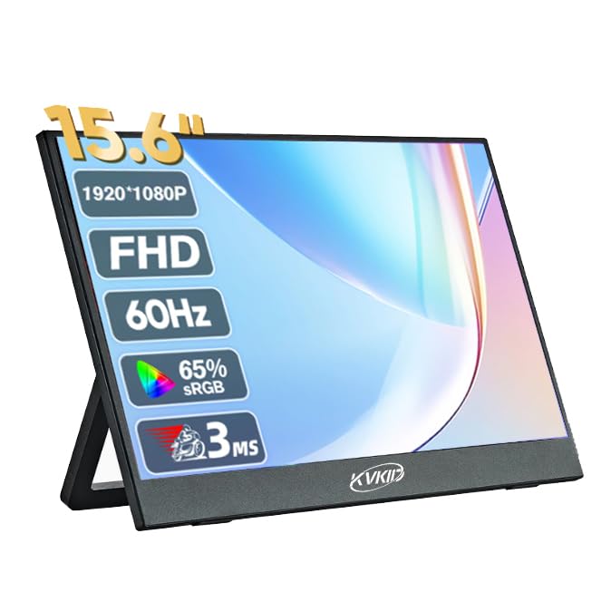 Image of Portable Monitor for Laptop, 15.6 Inch 1080P Second External Monitor | IPS USB-C HDMI Portable Computer Monitor with Kickstand, Speakers, VESA Mountable, Travel External Second Screen for Phone