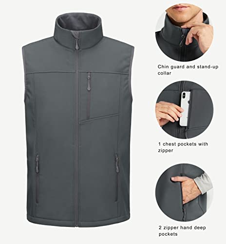 Libin Men's Golf Vest Fleece Lined Sleeveless Jacket Windproof Softshell Vest For Running Hiking Travel Zipper Pockets, Gray L #TOP3