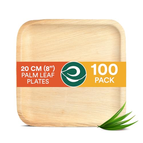 ECO SOUL Bamboo Plates 8(20cm) Palm Leaf Plate Disposable (100 Pack)