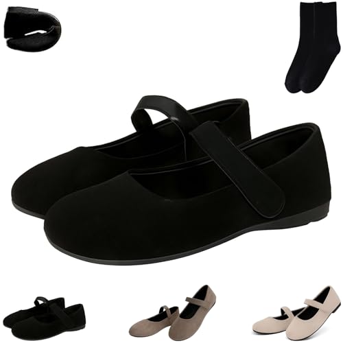 Women's Vintage Mary Jane Flats, Elegant Faux Suede Ballet Flats Women Dressy, Casual Comfortable Round Toe Ankle Strap Ballet Shoes for Office Work Walking
