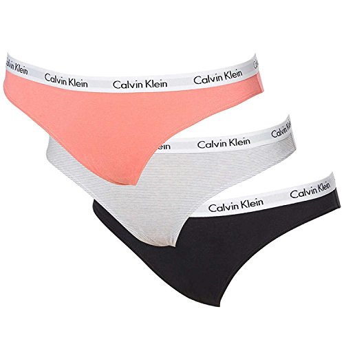Calvin Klein Womens 3 Pack Carousel Bikini Panty (Large, Black/Grey Stripe/Peach)
