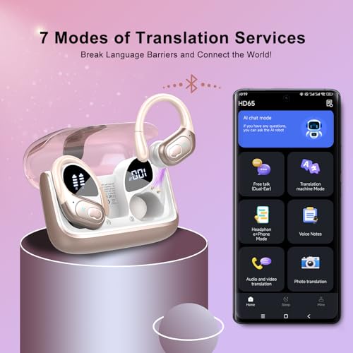 Image of AI Translation Earbuds Real Time, 164 Language Translator Earbud 3-in-1 Bluetooth 5.4 Translator Earbuds with 6 Translation Modes, 75H Translators Headphones with APP for Travel Business, Rose Gold