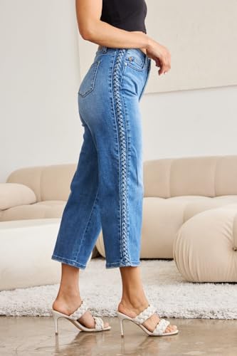 Judy Blue Braid Side Detailed Wide Leg Jeans2