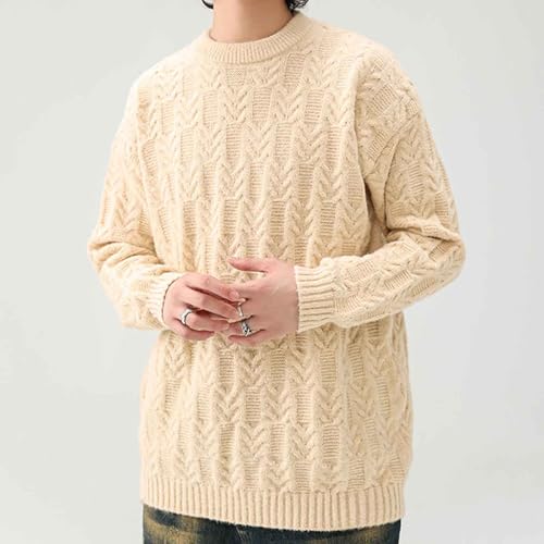 Mens Oversized Lightweight Sweater Long Sleeve Cable Knit Aesthetic Pullover Y2K Vintage Jumper Crewneck Sweaters4
