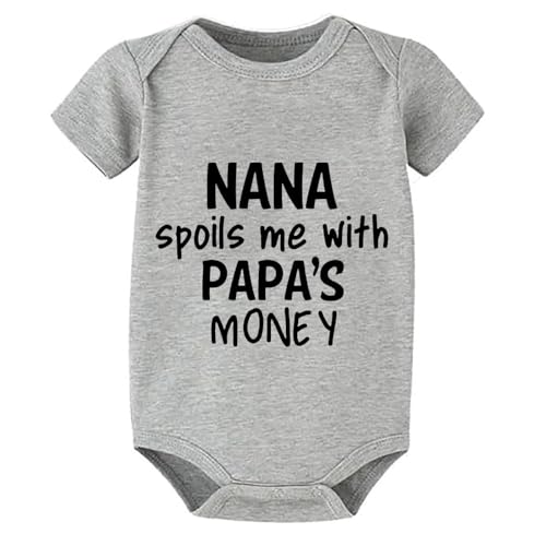 WOOYONGING Nana Spoils Me With Papa's Money Newborn Romper Girl Short Sleeve Neutral Romper Baby White 0-3 Month Girl Clothes