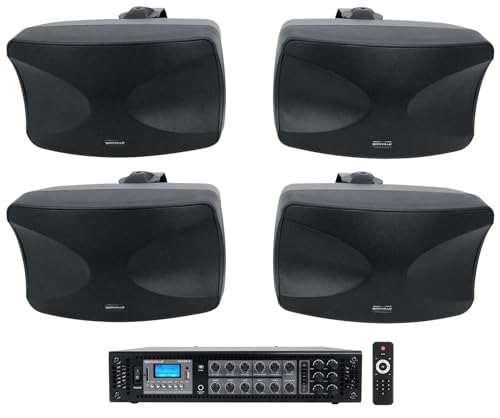 Image of Rockville Bundle: (1) RCS180-6 180 Watt 6 Zone 70v Commercial/Restaurant Amplifier/Bluetooth + (2) Pair WET-44 PRO Dual 4" 4-Way Swivel 70V Commercial Speakers in Black (3 Item)