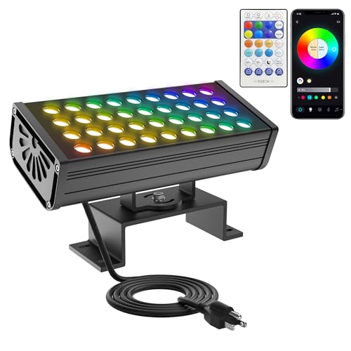 Yasotek Smart RGBCW Outdoor LED Flood Light 180W Color Changing Wall Washer 2700K6500K Tunable White Dimmable RGB Stage Light Music Sync Spotlight for Yard Garden Holiday Party