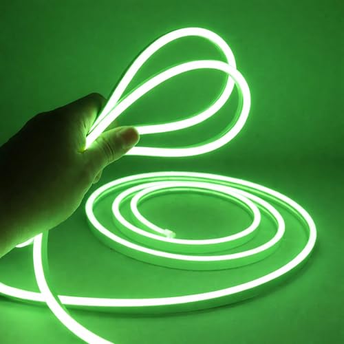 Image of NEWNESS Green Neon LED Strip Light 13.2 Feet with Adapter | Flexible IP65 Waterproof Silicone Rope Light for Bedroom, Ceiling, Gaming Room, Party & Outdoor Decoration