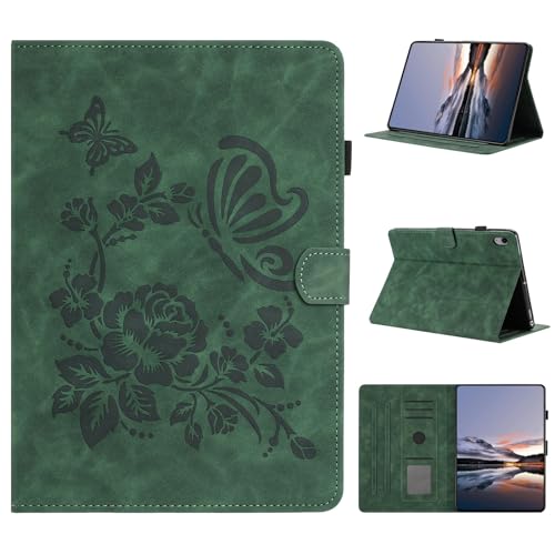 Étui iPad 9ème génération 10.2 vert en cuir avec motif fleur papillon à rabat portefeuille