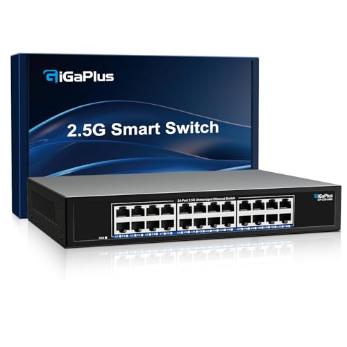 Image of 24 Port 2.5Gb Unmanaged Ethernet Switch with 24* 2.5G Base-T Ports, GiGaPlus 2.5Gbps Network Switch for 2.5Gbps NAS /PC, WiFi6 Router, Wireless AP. Fanless Design, Plug and Play